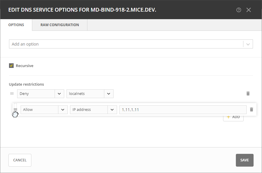 Editing BIND DNS Server Options — Micetro - 11.0 documentation